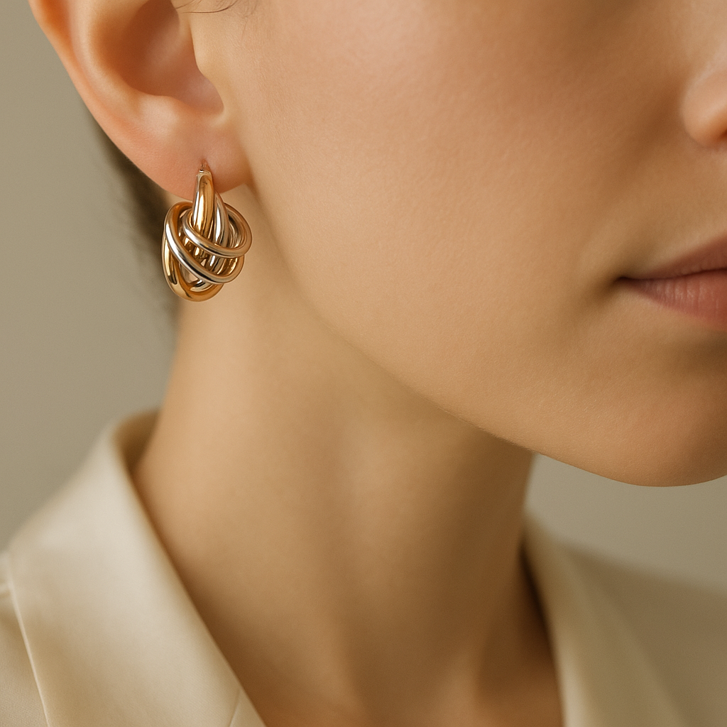 14K Solid Gold Multi Hoop Earrings – Chunky Bicolor Gold and White Gold Hoops