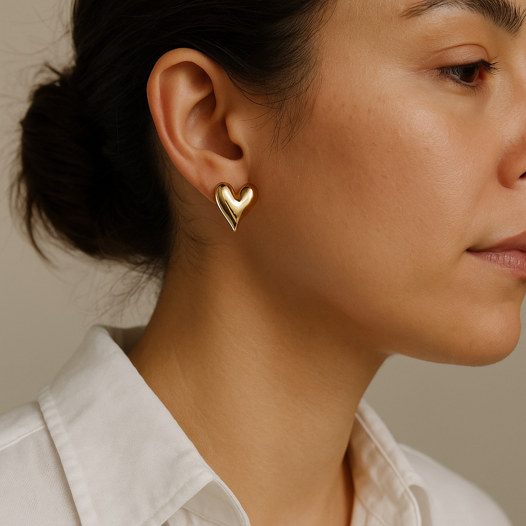 14K Solid Gold Heart Stud Earrings – Minimalist Real Gold Love Earrings for Women