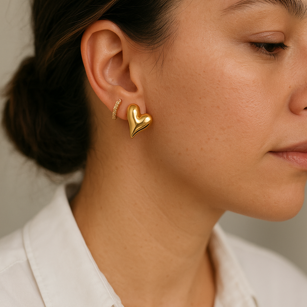 14K Solid Gold Heart Stud Earrings – Minimalist Real Gold Love Earrings for Women