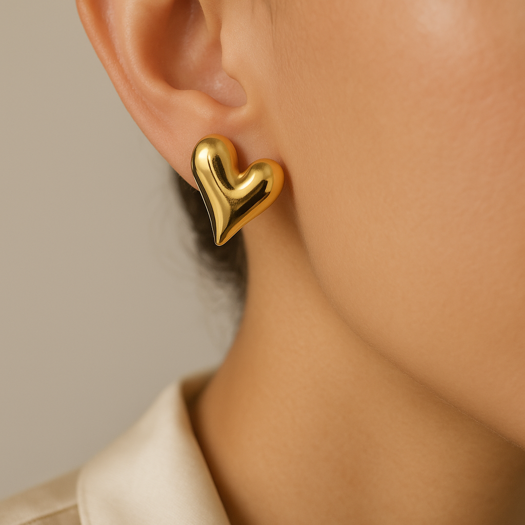 14K Solid Gold Heart Stud Earrings – Minimalist Real Gold Love Earrings for Women