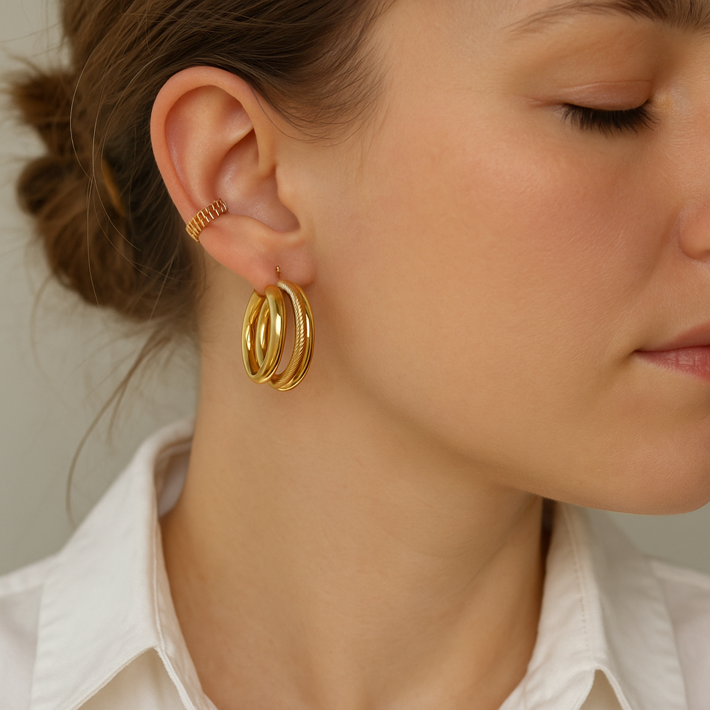 14K Solid Gold Triple Hoop Earrings – Bold Chunky Gold Hoops for Women