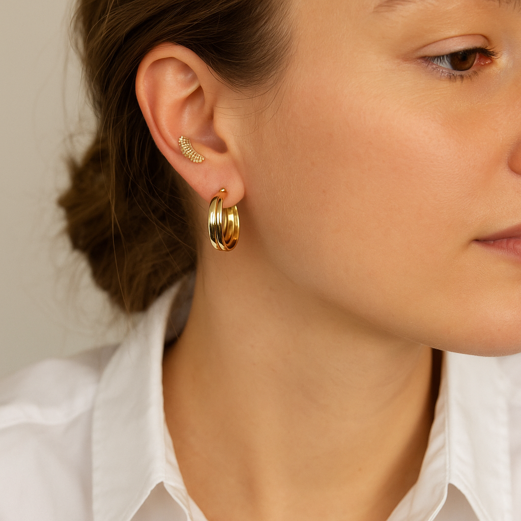 14K Solid Gold Double Hoop Earrings – Elegant Layered Gold Hoops for Women