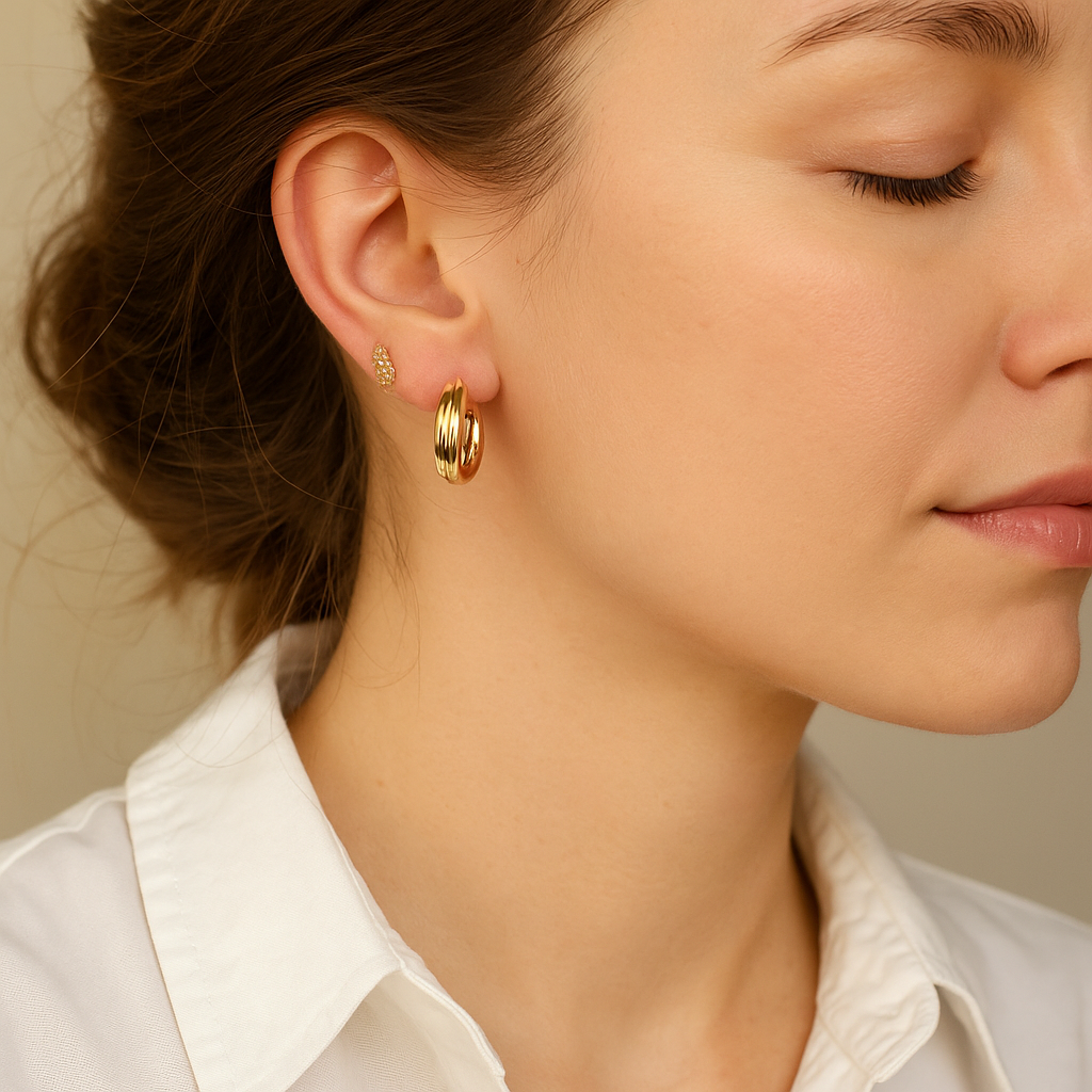 14K Solid Gold Double Hoop Earrings – Elegant Layered Gold Hoops for Women