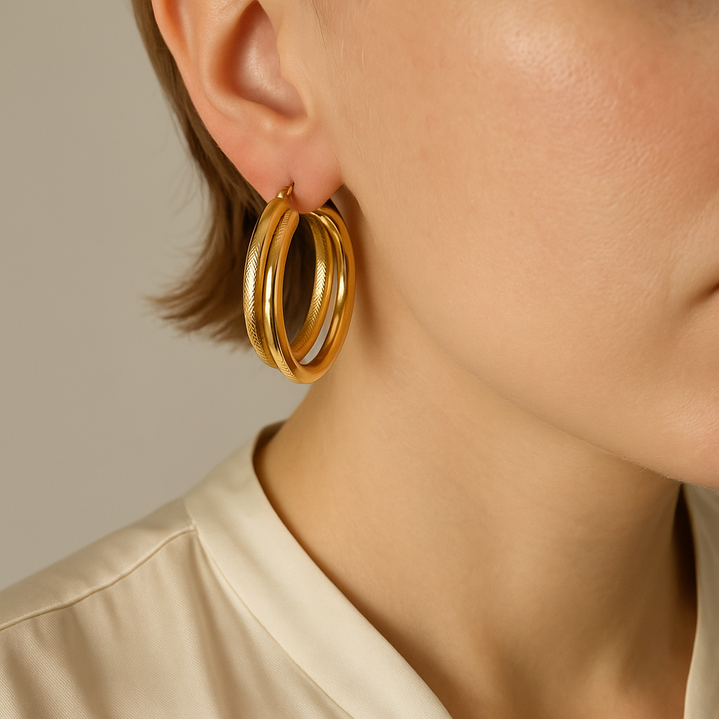 14K Solid Gold Triple Hoop Earrings – Bold Chunky Gold Hoops for Women