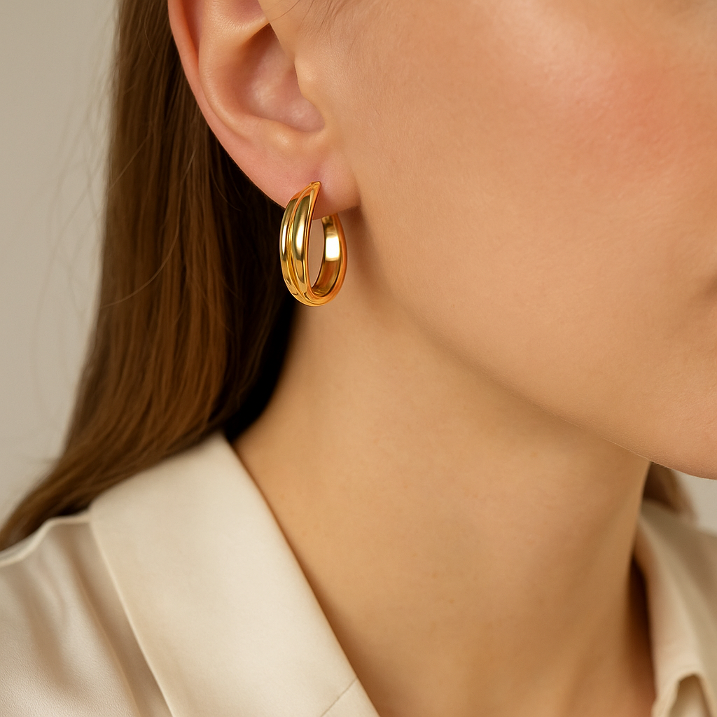 14K Solid Gold Double Hoop Earrings – Elegant Layered Gold Hoops for Women