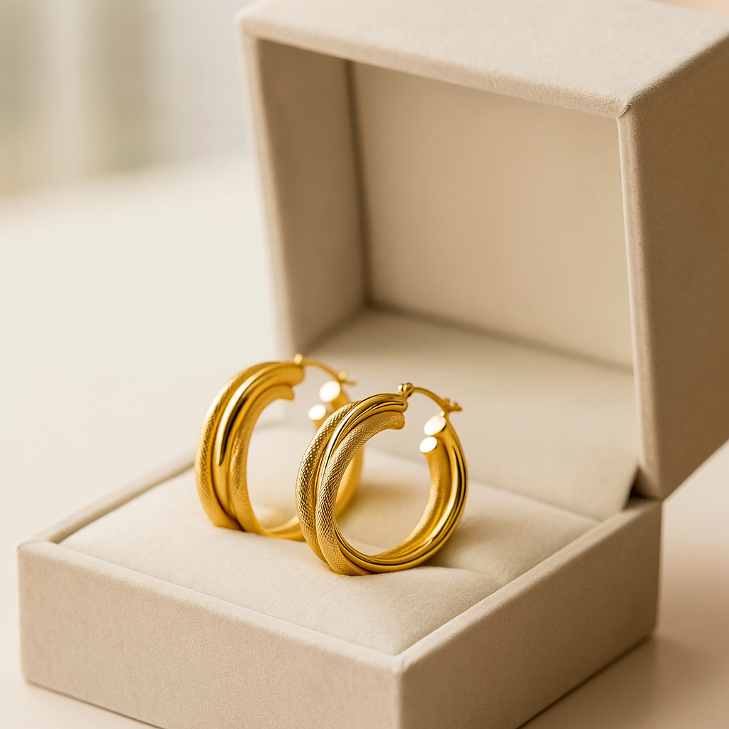 14K Solid Gold Triple Hoop Earrings – Bold Chunky Gold Hoops for Women