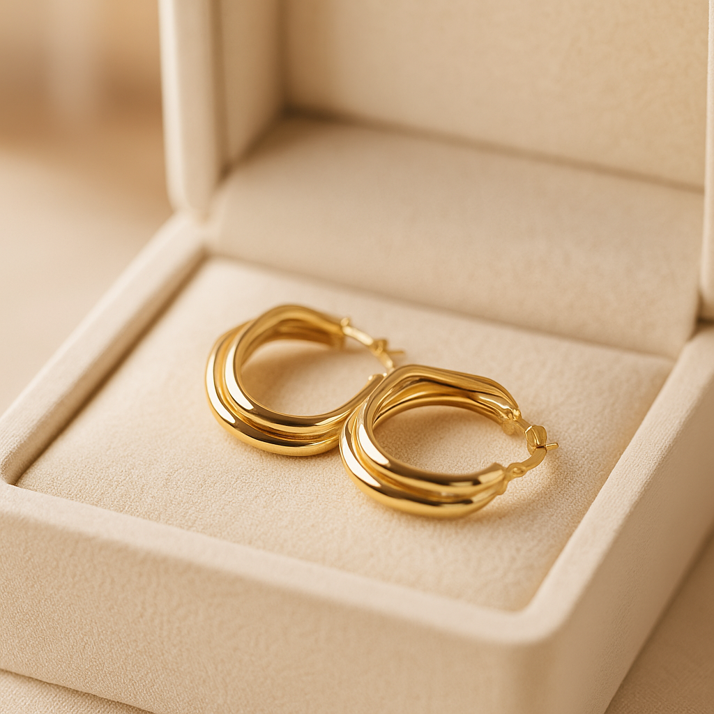 14K Solid Gold Double Hoop Earrings – Elegant Layered Gold Hoops for Women