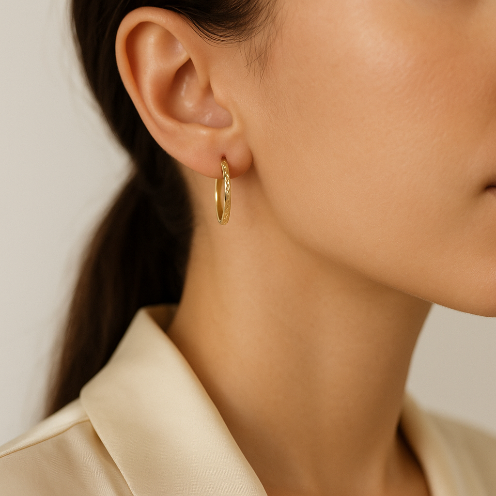14K Solid Gold Patterned Hoop Earrings – Elegant Textured Gold Hoops