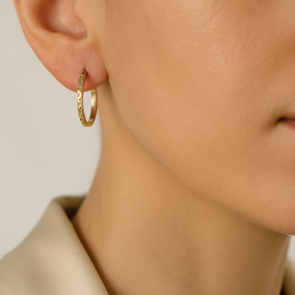 14K Solid Gold Patterned Hoop Earrings – Elegant Textured Gold Hoops