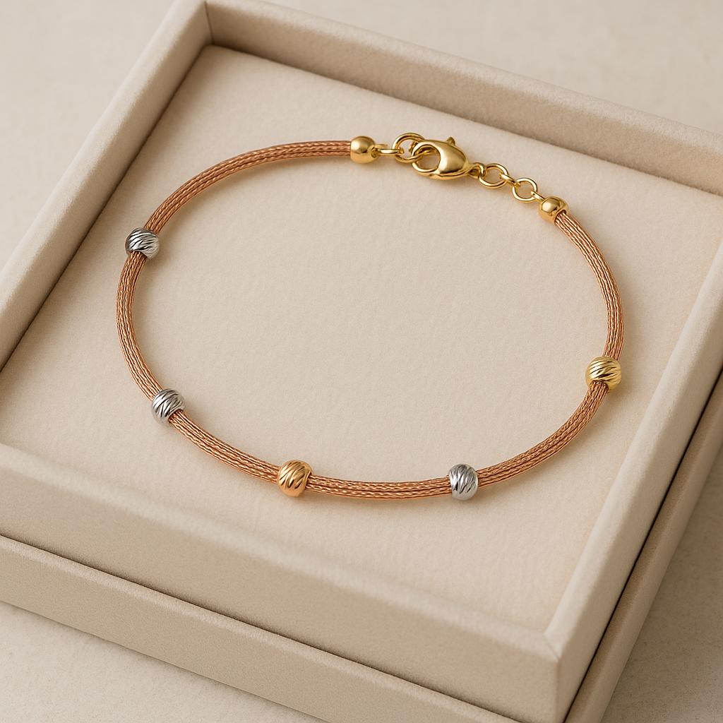 14K Solid Rose Gold Beaded Bracelet – Elegant 3mm Chain Jewelry