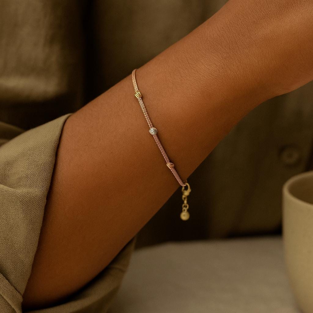 14K Solid Rose Gold Beaded Bracelet – Elegant 3mm Chain Jewelry