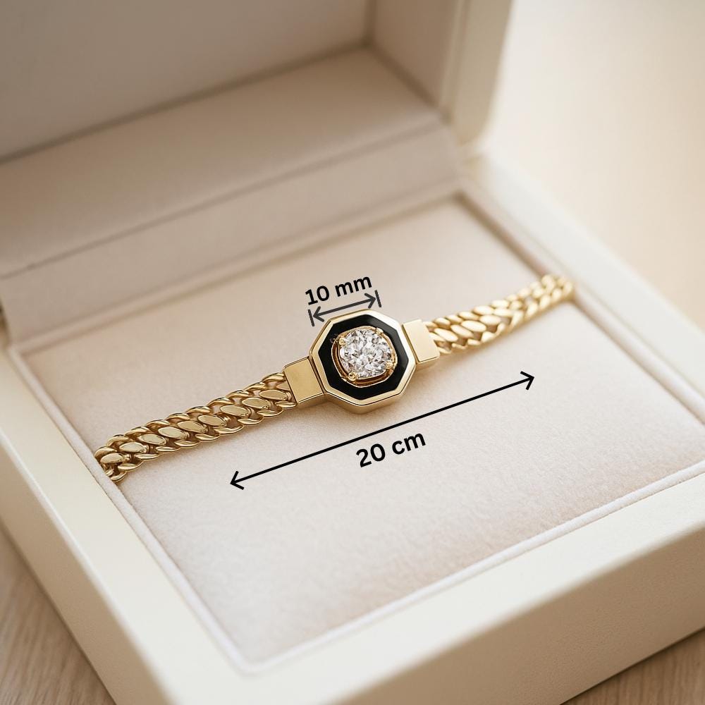 14K Real Gold Diamond Octagon Bracelet – Unique Solid Gold Chain