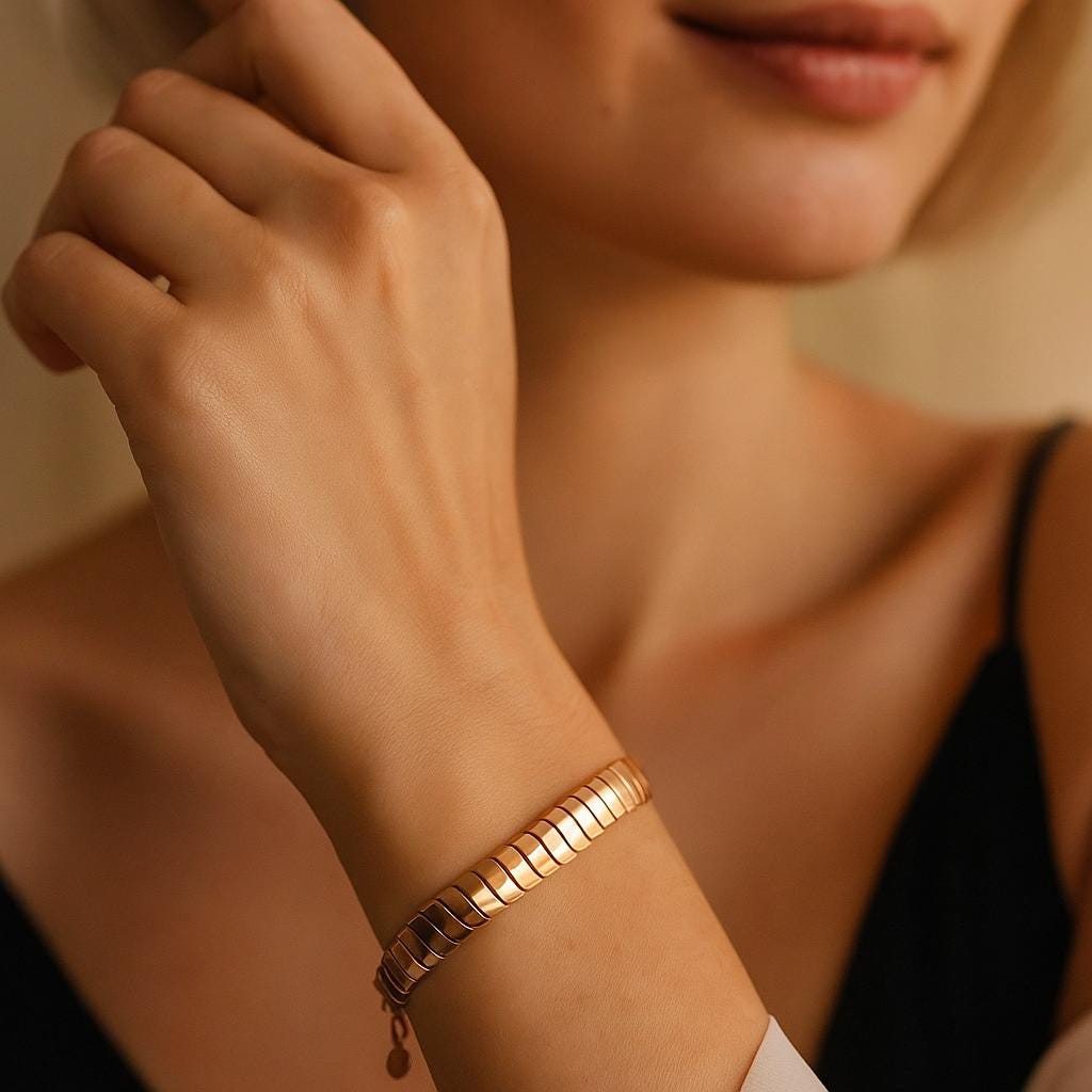 14K Solid Gold Wide Link Bracelet – Handmade Flat Chain Jewelry