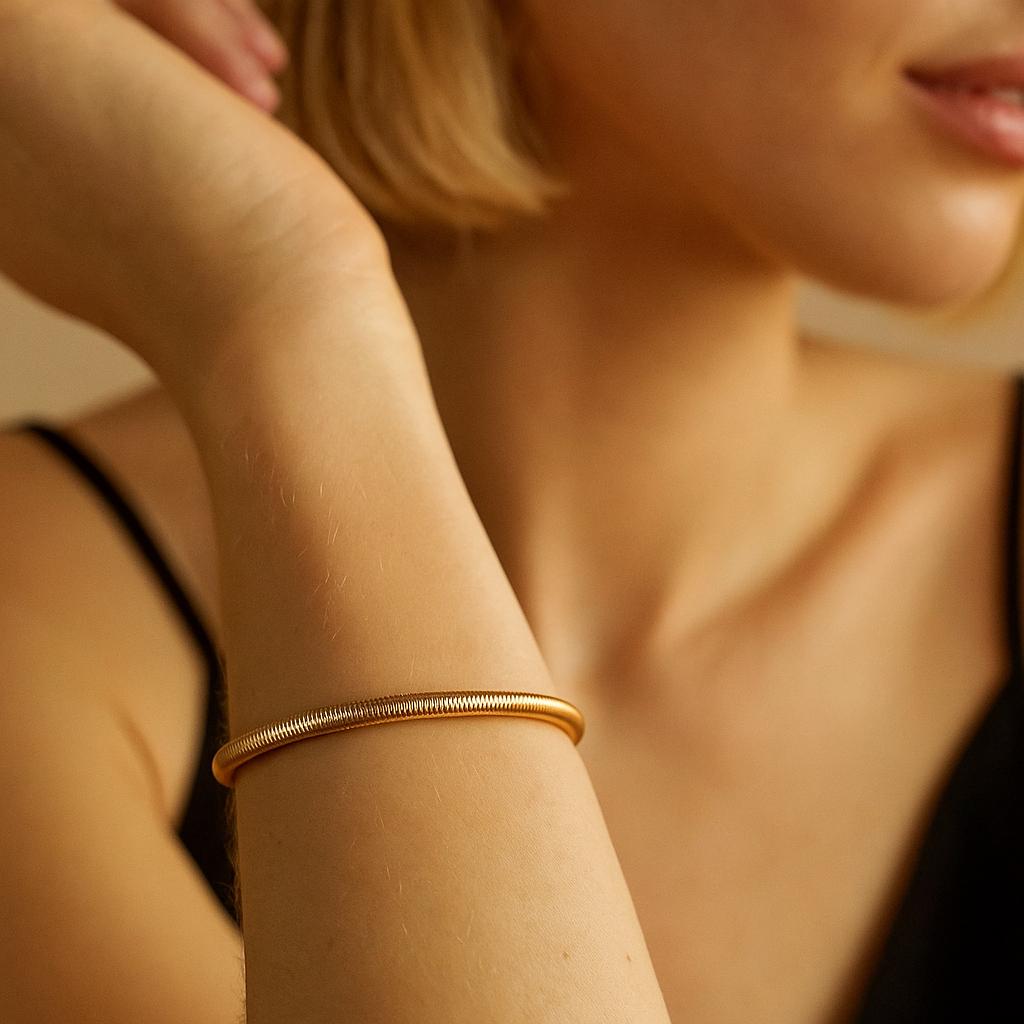 14K Solid Gold Herringbone Bracelet – Handmade Real Gold Flat Snake Chain