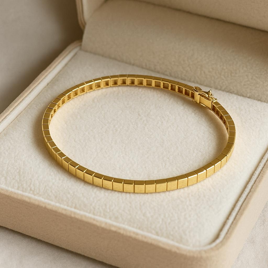 14K Solid Gold Square Link Bracelet – Handmade Real Gold Geometric Jewelry, Modern Statement Bracelet, Luxury Gift for Women