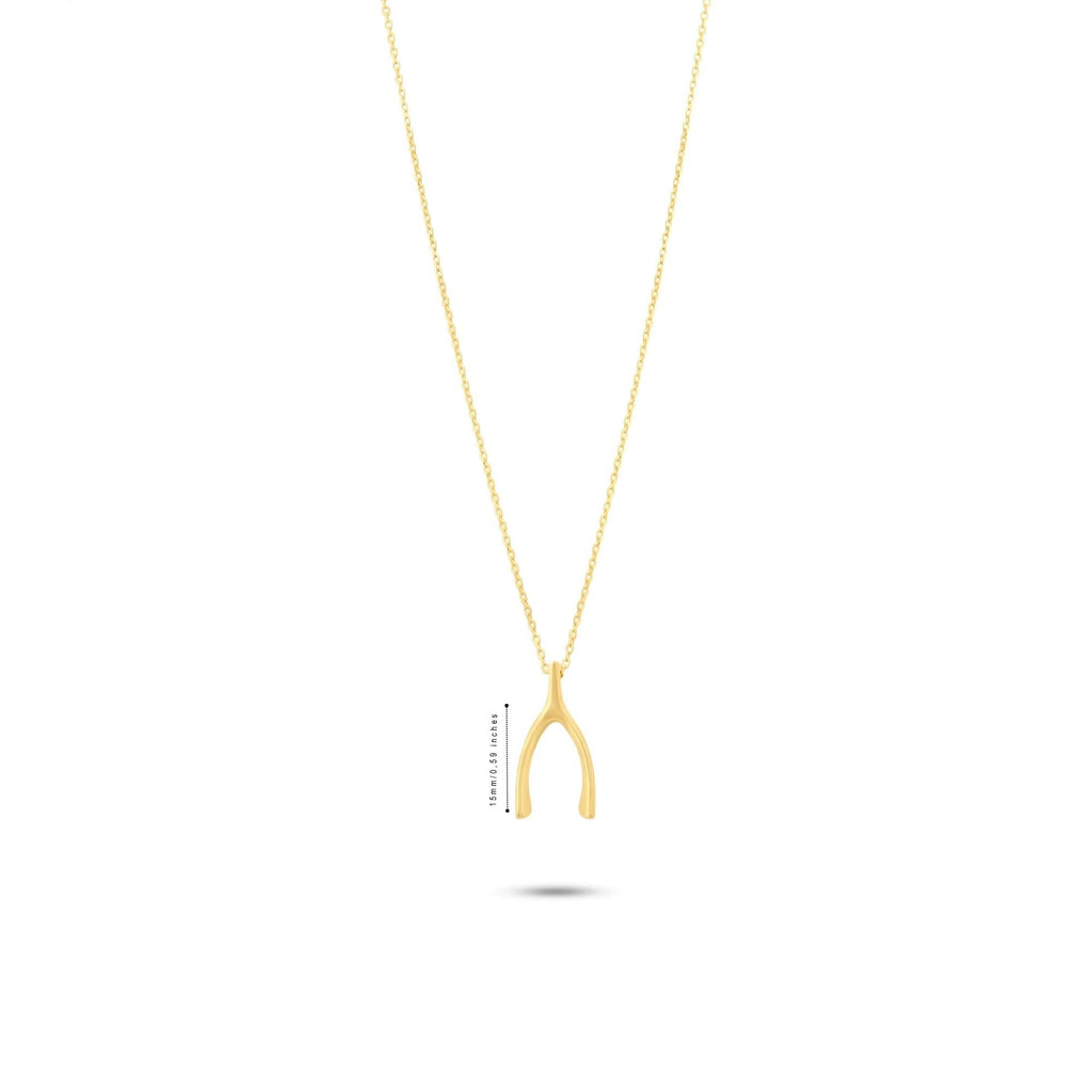 14K Solid Gold Wishbone Necklace - Dainty Lucky Charm Pendant