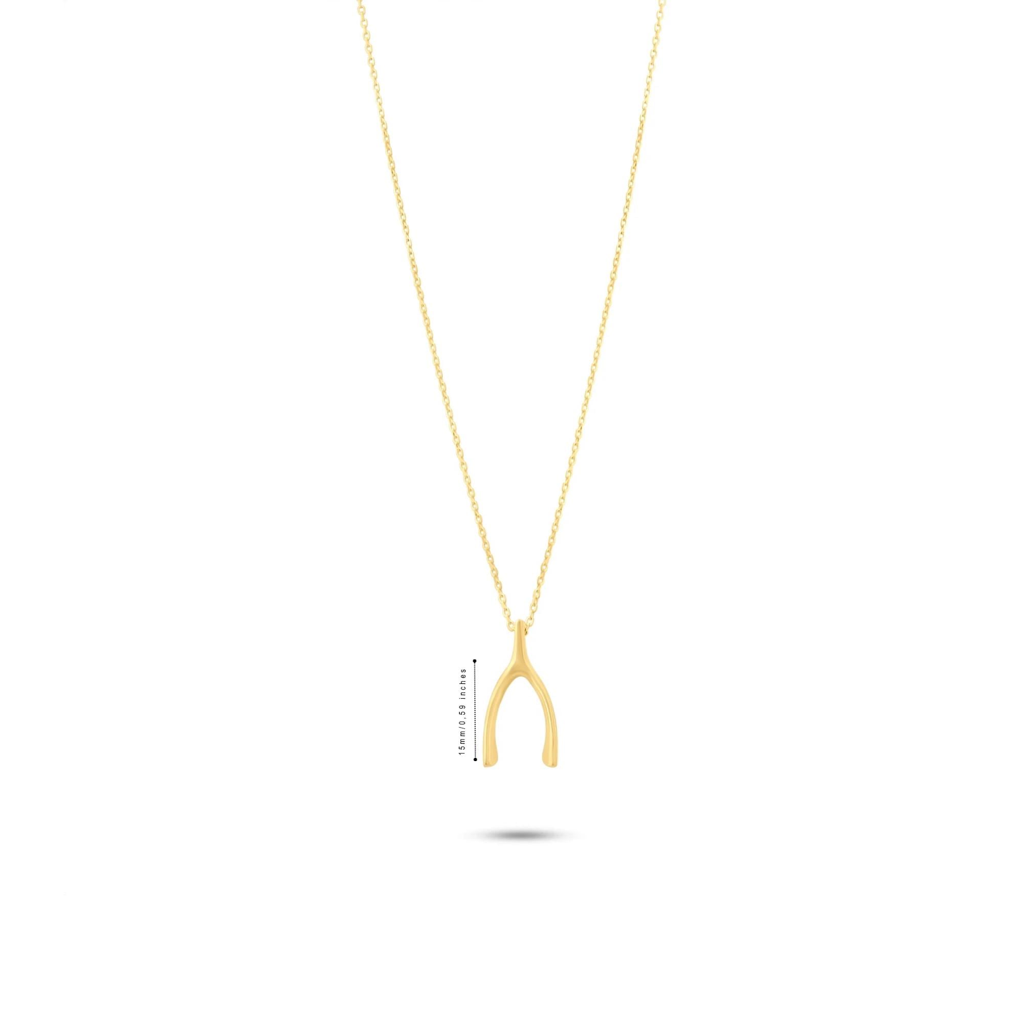 14K Solid Gold Wishbone Necklace - Dainty Lucky Charm Pendant
