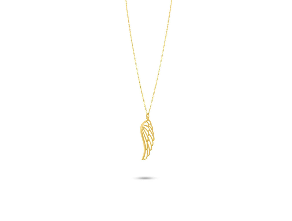 14K Solid Gold Angel Wing Necklace - Dainty Real Gold Pendant