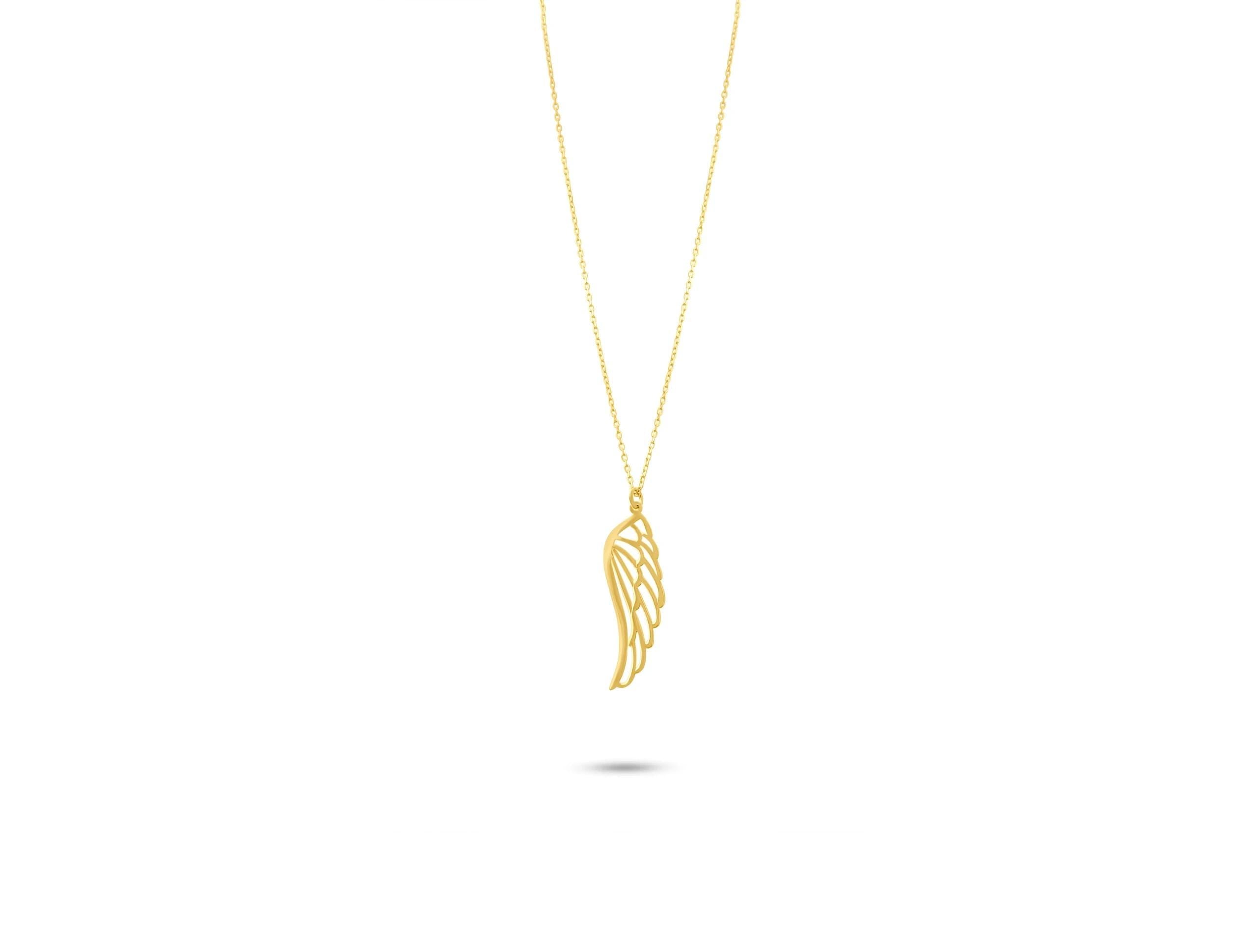 14K Solid Gold Angel Wing Necklace - Dainty Real Gold Pendant