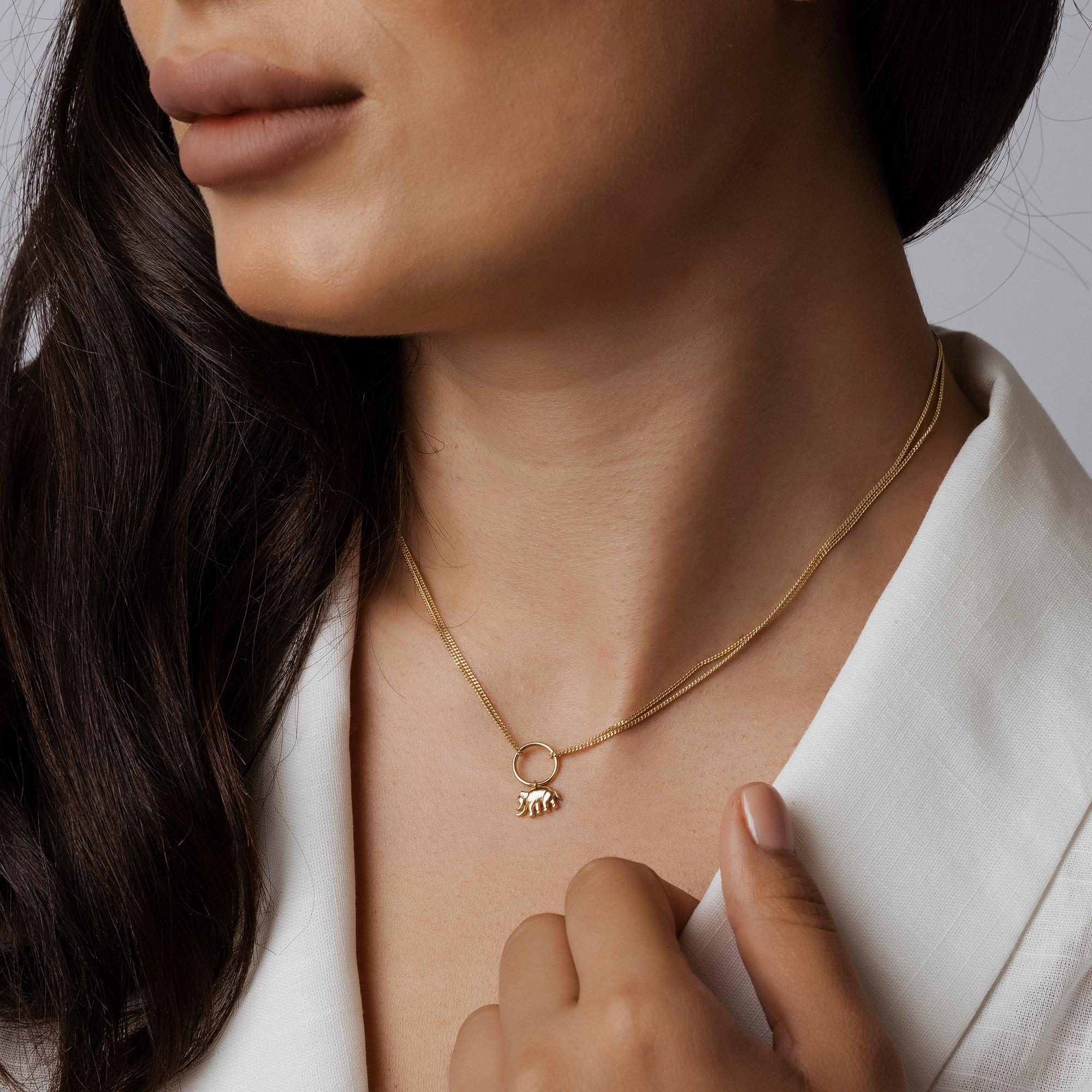 14K Solid Gold Elephant Necklace - Lucky Charm Pendant