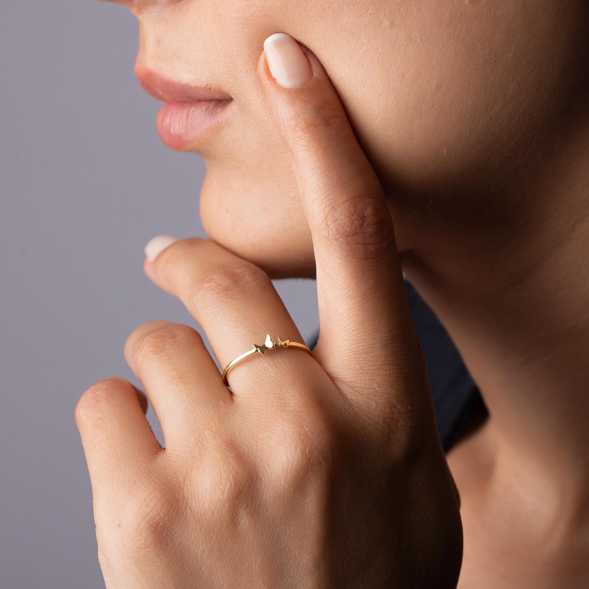 14K Solid Gold Dainty Ring – Minimalist Bird Design