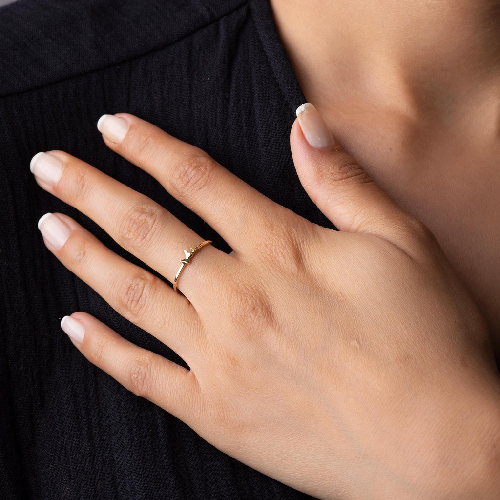 14K Solid Gold Dainty Ring – Minimalist Bird Design
