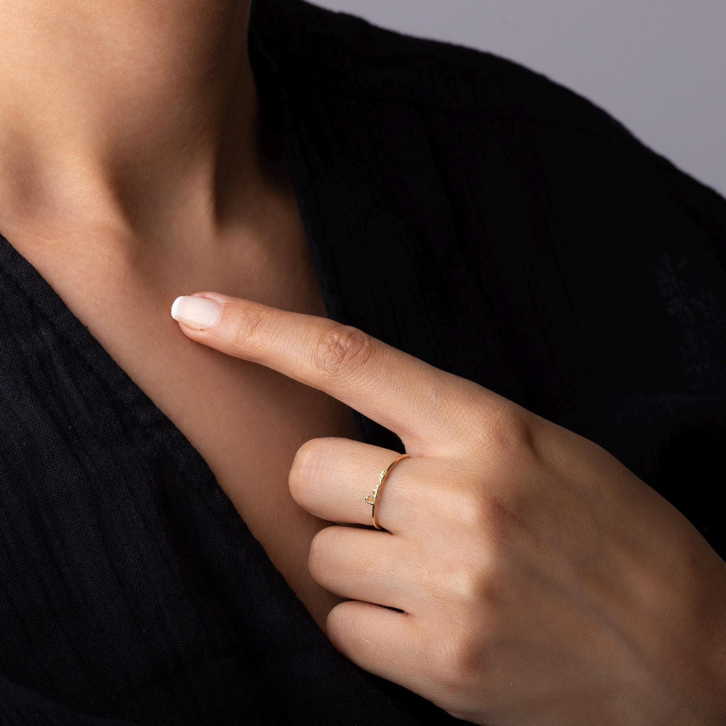 14K Solid Gold Love Ring – Dainty Minimalist Band