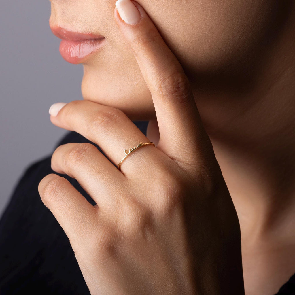 14K Solid Gold Love Ring – Dainty Minimalist Band