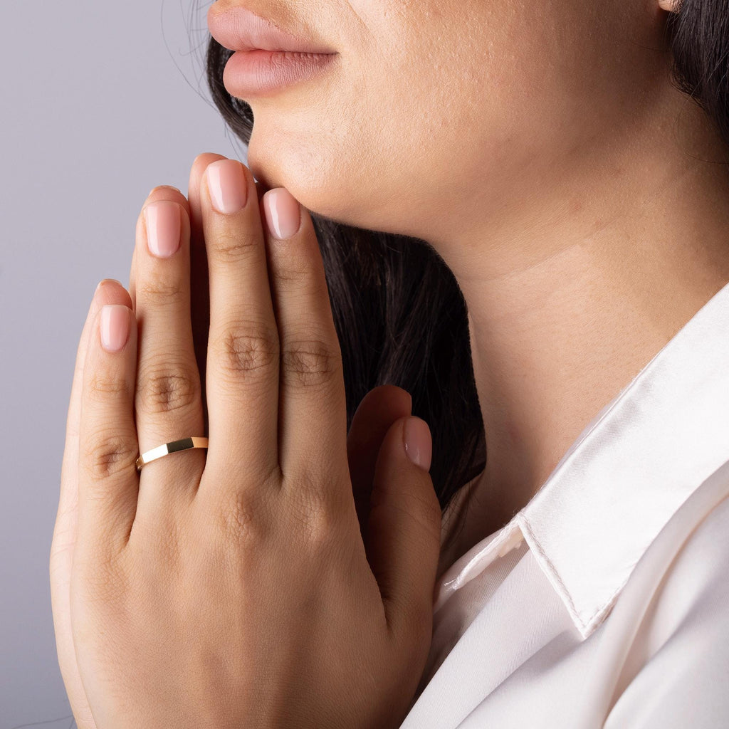 14K Solid Gold Band Ring – Minimalist Flat Wedding Band