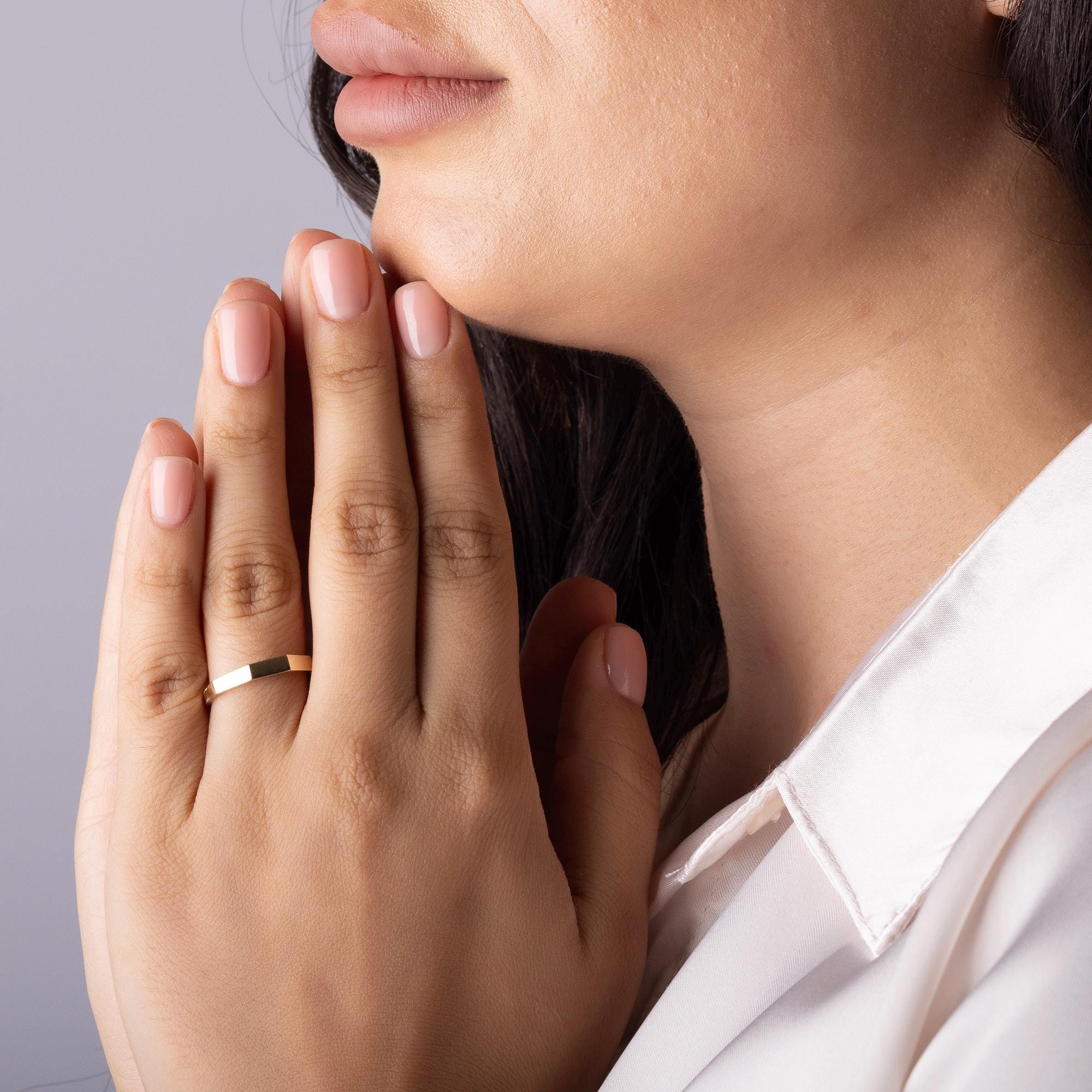 14K Solid Gold Band Ring – Minimalist Flat Wedding Band