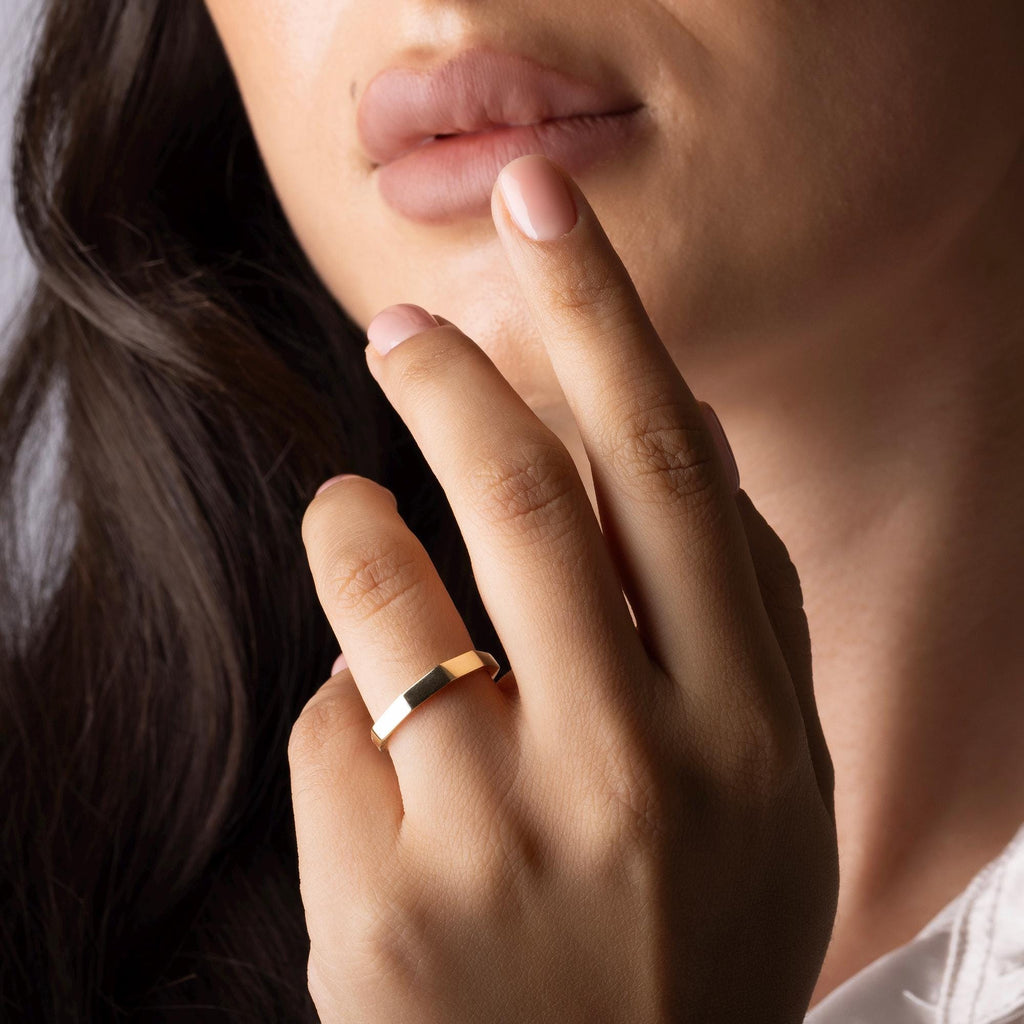 14K Solid Gold Band Ring – Minimalist Flat Wedding Band