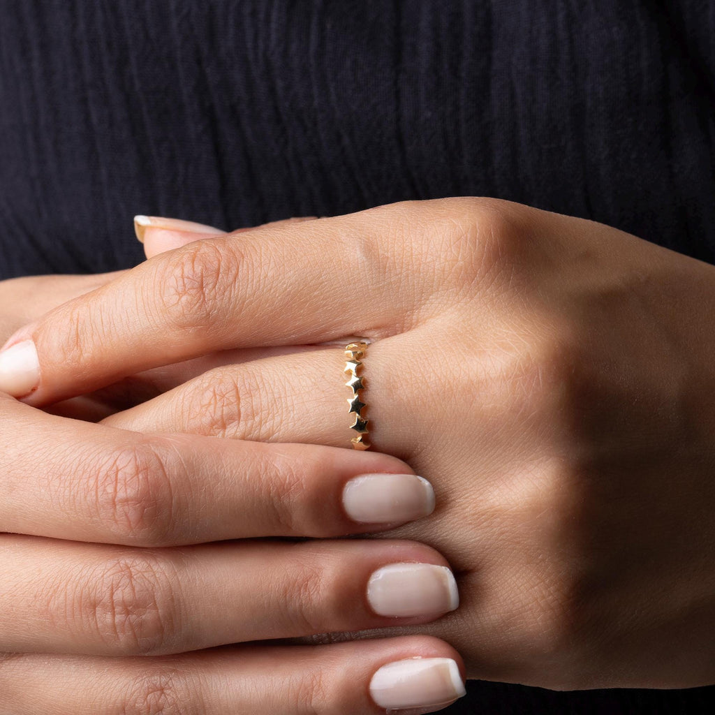 14K Solid Gold Star Ring – Dainty Celestial Band
