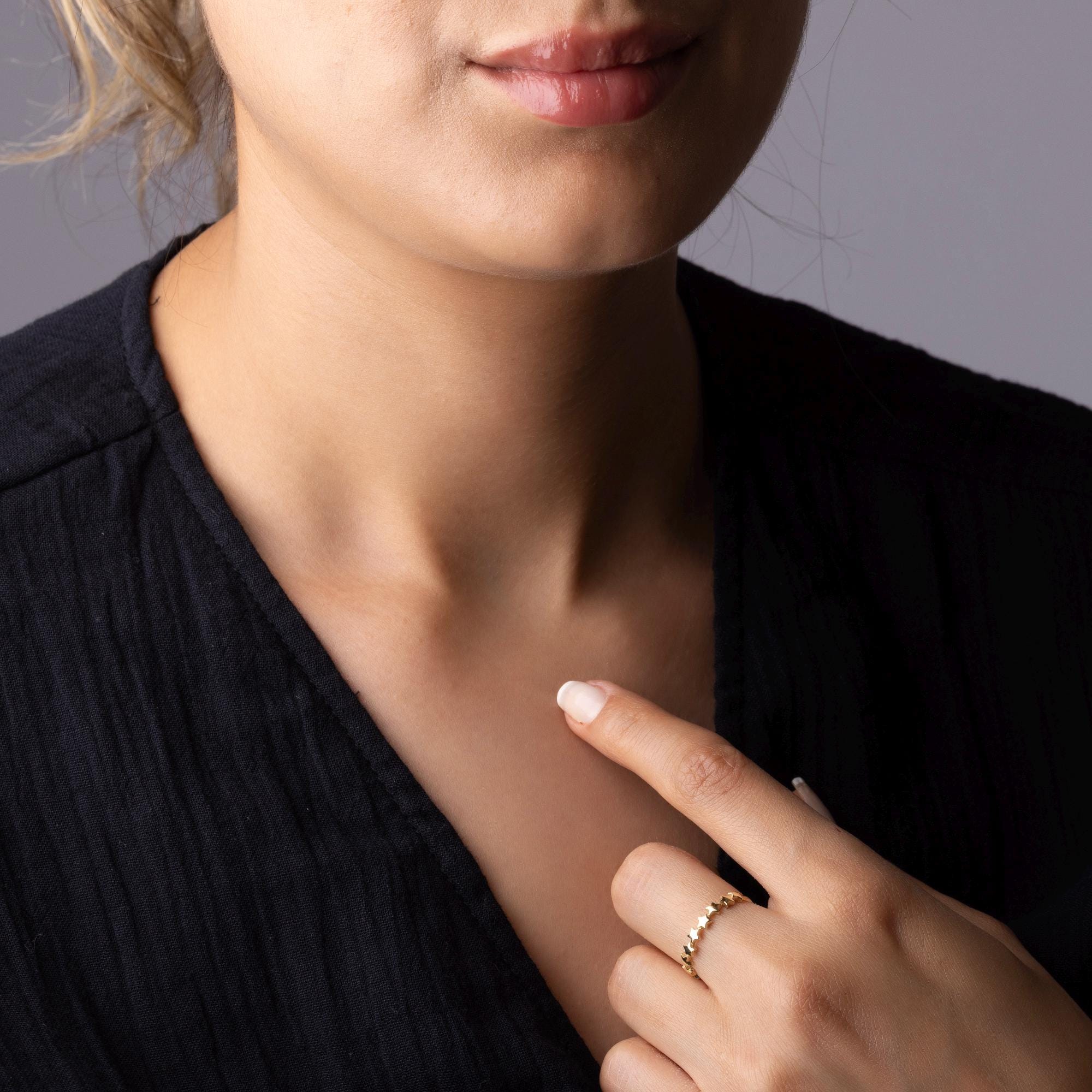 14K Solid Gold Star Ring – Dainty Celestial Band