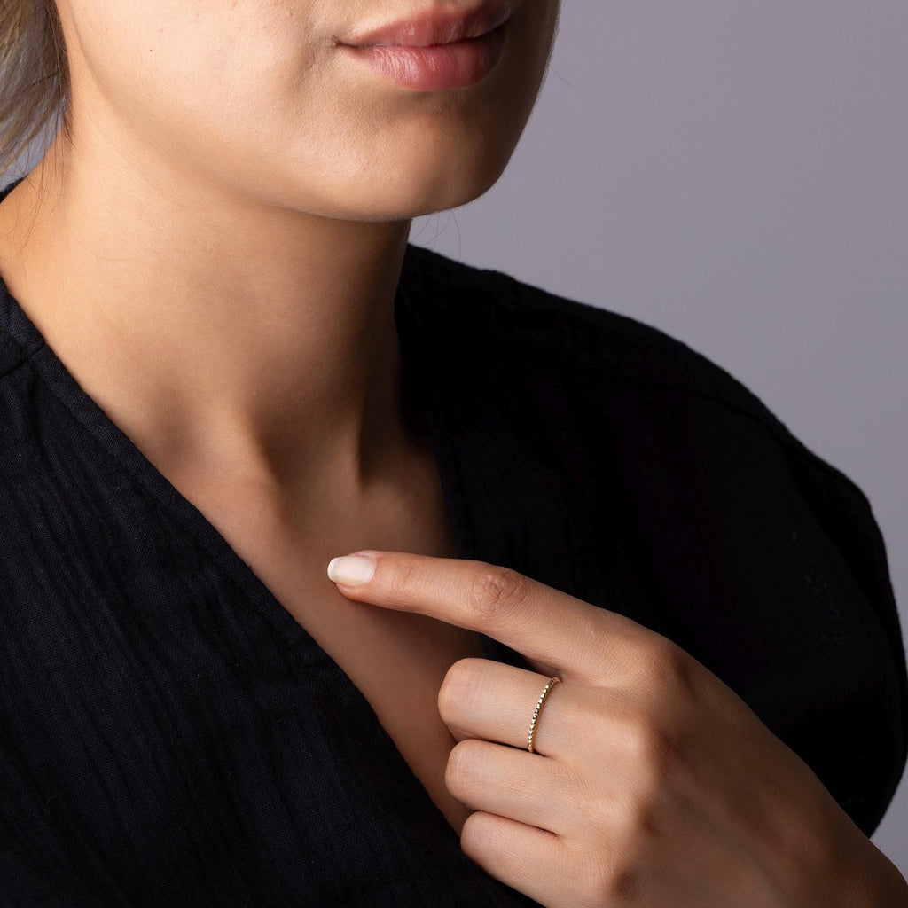 14K Solid Gold Beaded Ring – Dainty Minimalist Band, Everyday Stacking Ring