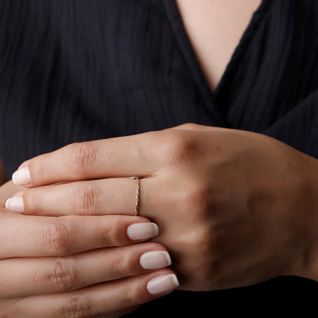 14K Solid Gold Twist Ring – Dainty Minimalist Band