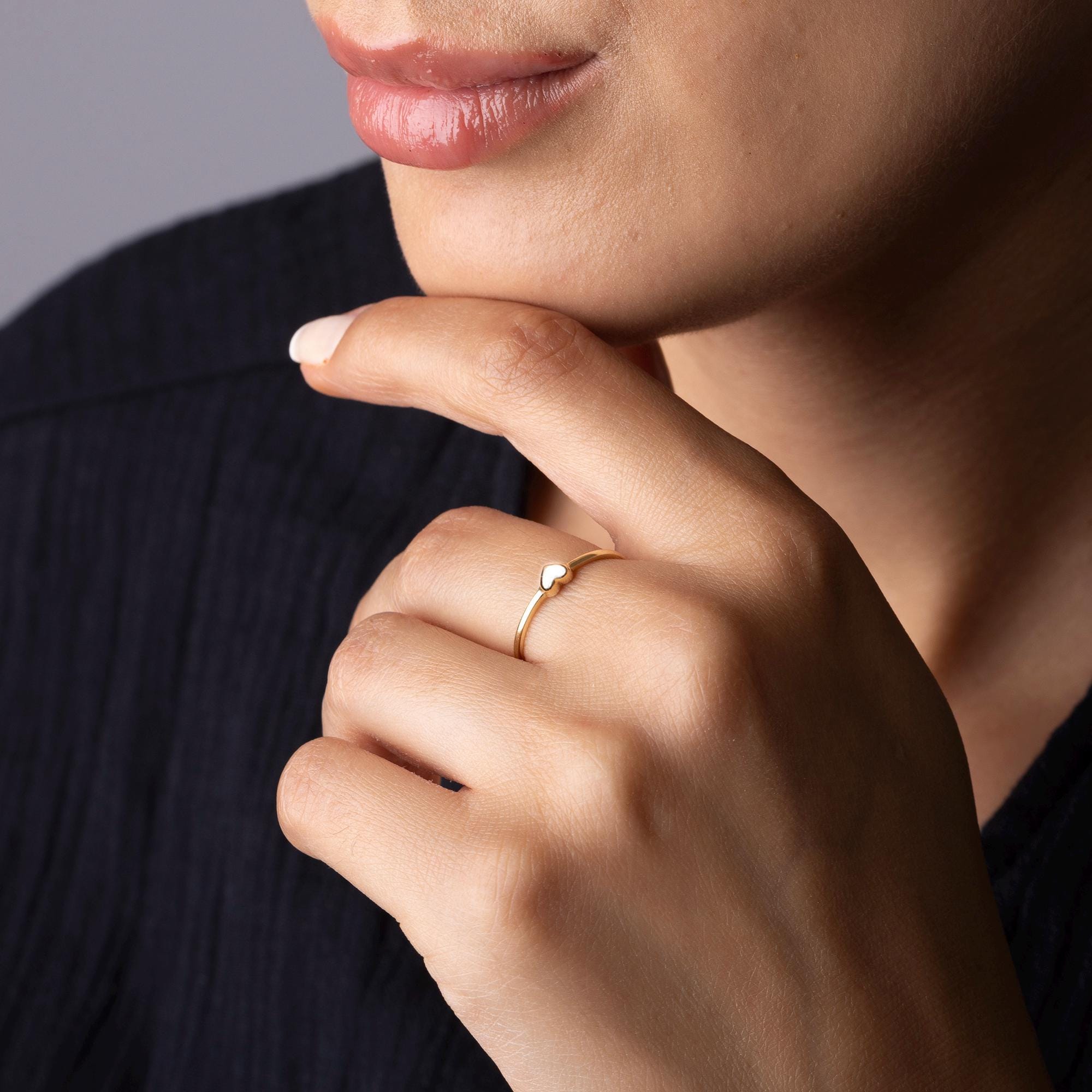 14K Solid Gold Heart Ring – Dainty Minimalist Band for Woman