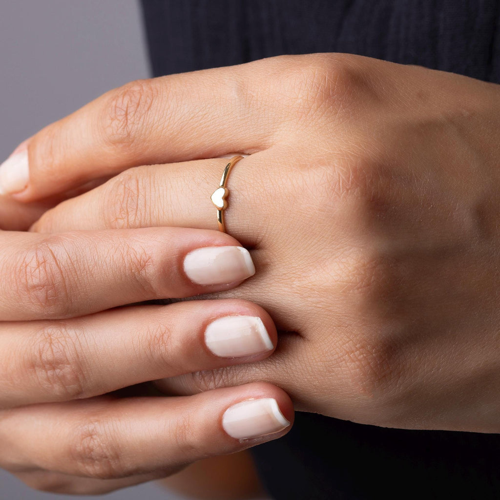 14K Solid Gold Heart Ring – Dainty Minimalist Band for Woman
