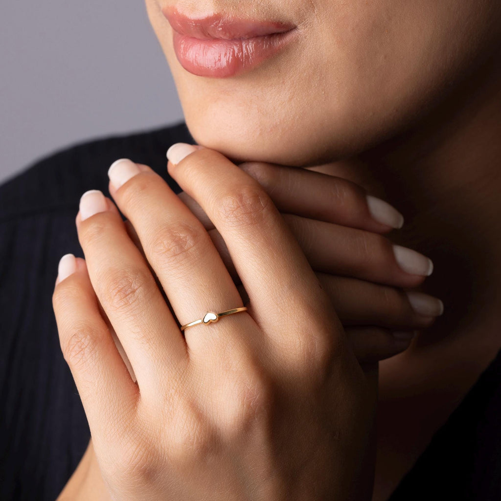 14K Solid Gold Heart Ring – Dainty Minimalist Band for Woman
