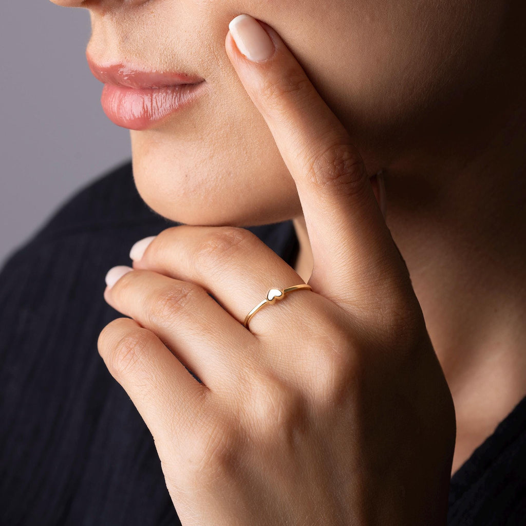 14K Solid Gold Heart Ring – Dainty Minimalist Band for Woman