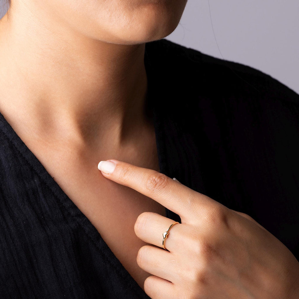 14K Solid Gold Heart Ring – Dainty Minimalist Band for Woman