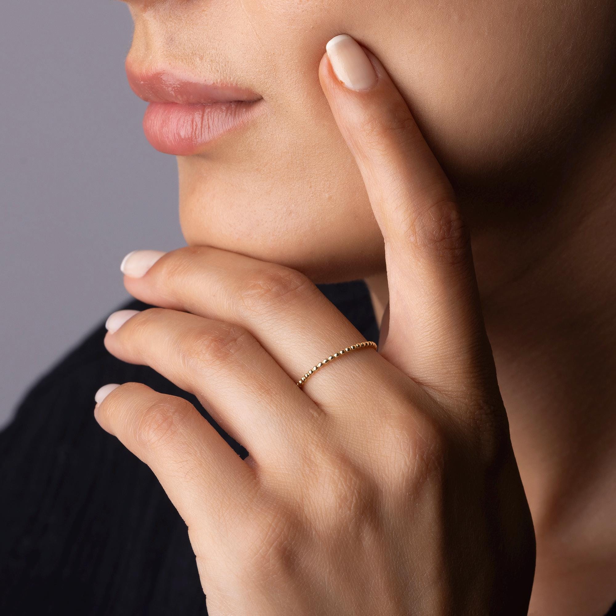 14K Solid Gold Thin Band Ring – Ultra Dainty 1mm Minimalist Ring