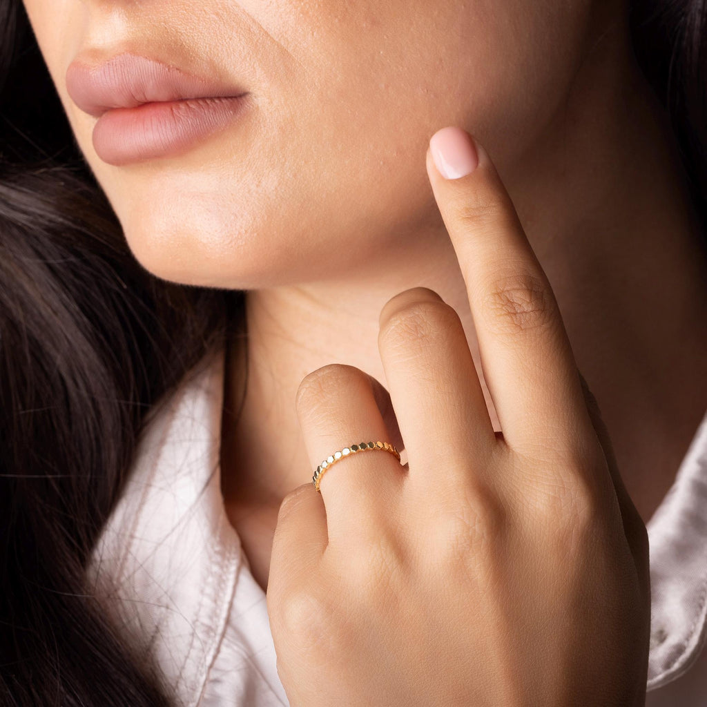 Hammered Gold Ring – 14K Solid Gold Dainty Textured Band
