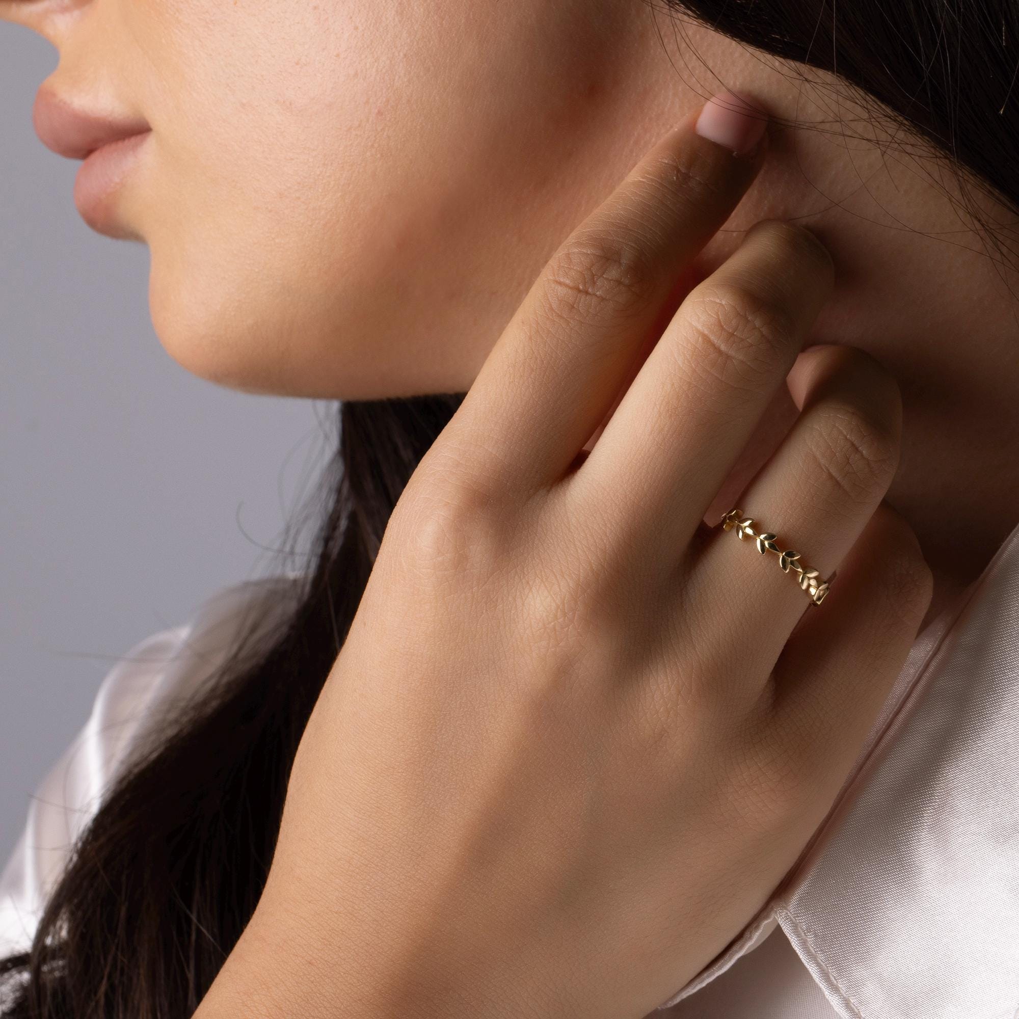 14K Solid Gold Leaf Ring – Dainty Nature Inspired Band