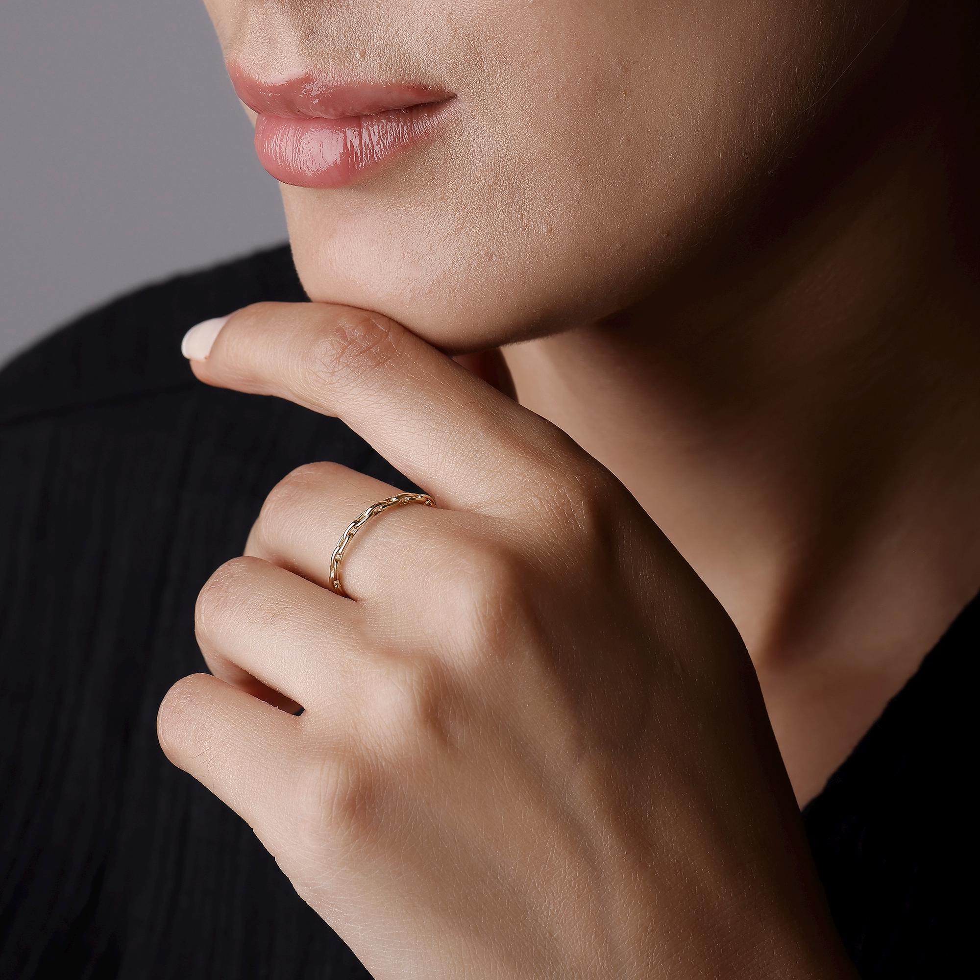 14K Solid Gold Chain Ring –  Minimalist Everyday Stacking Jewelry