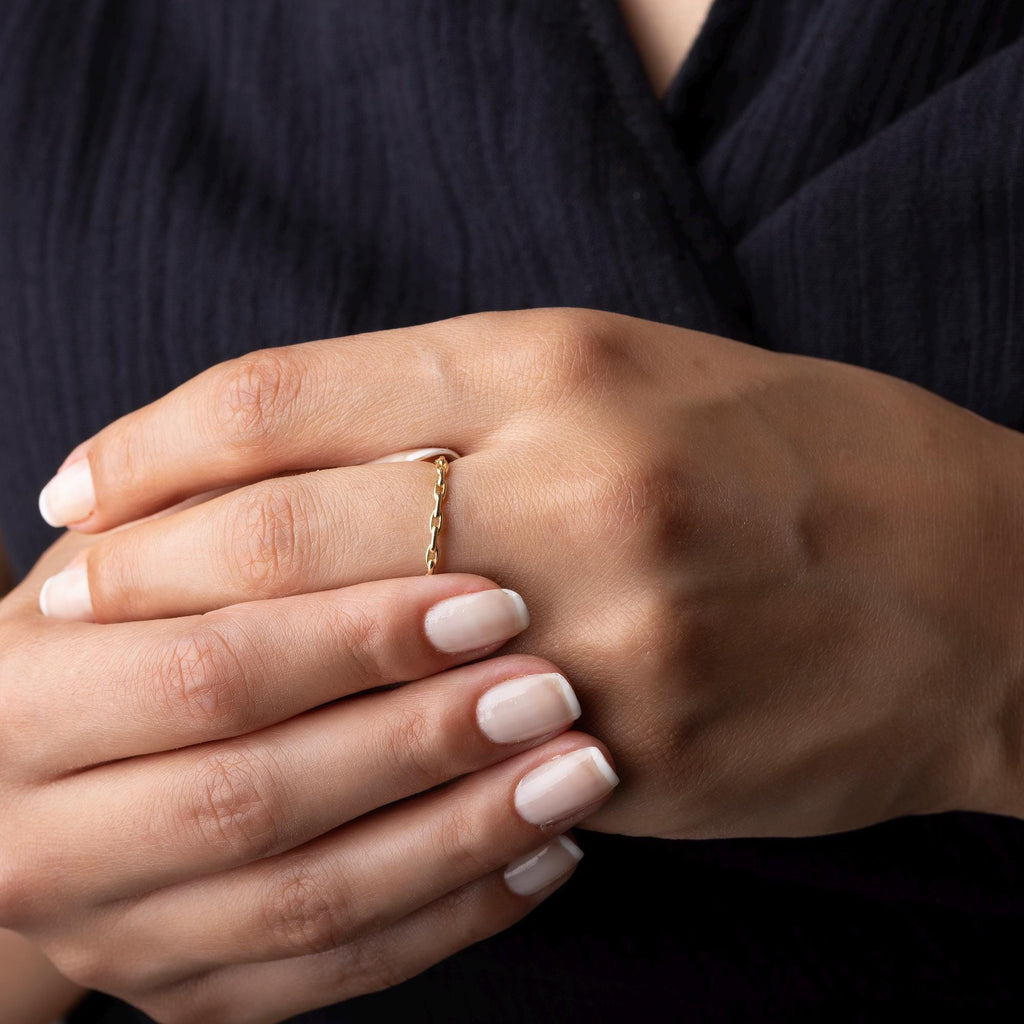 14K Solid Gold Chain Ring –  Minimalist Everyday Stacking Jewelry