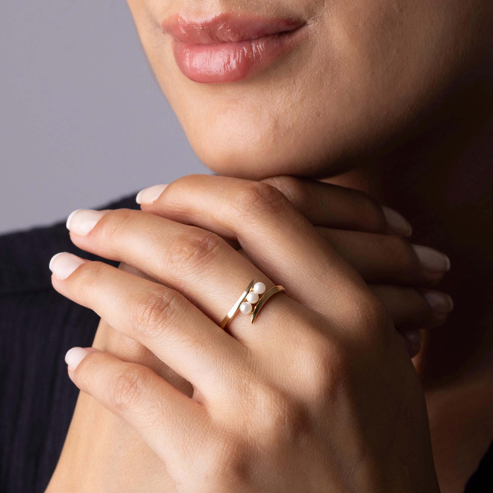 14K Solid Gold Pearl Ring – Handmade Minimalist Everyday Jewelry