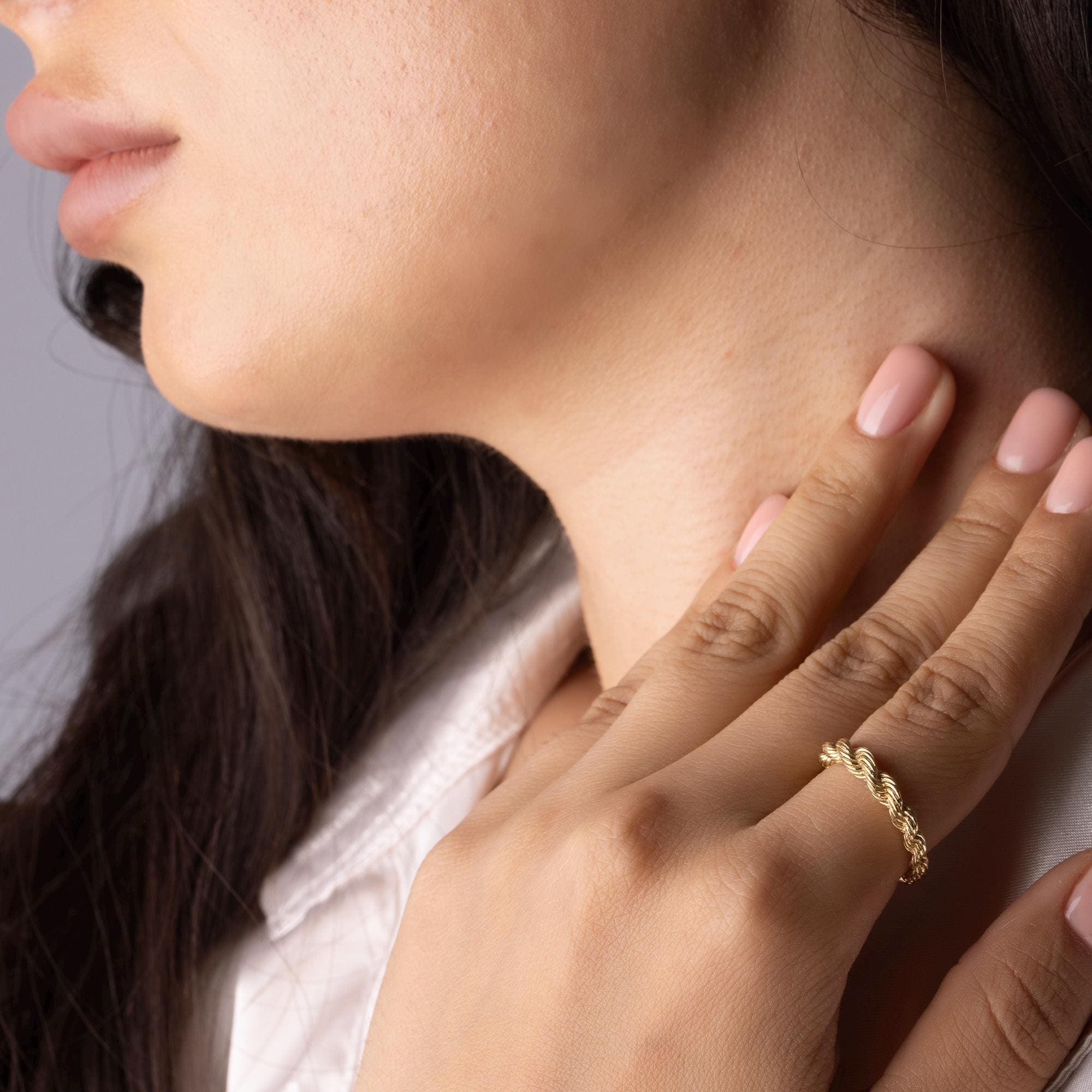 14K Solid Gold Rope Braided Ring – Dainty Twisted Rope Band