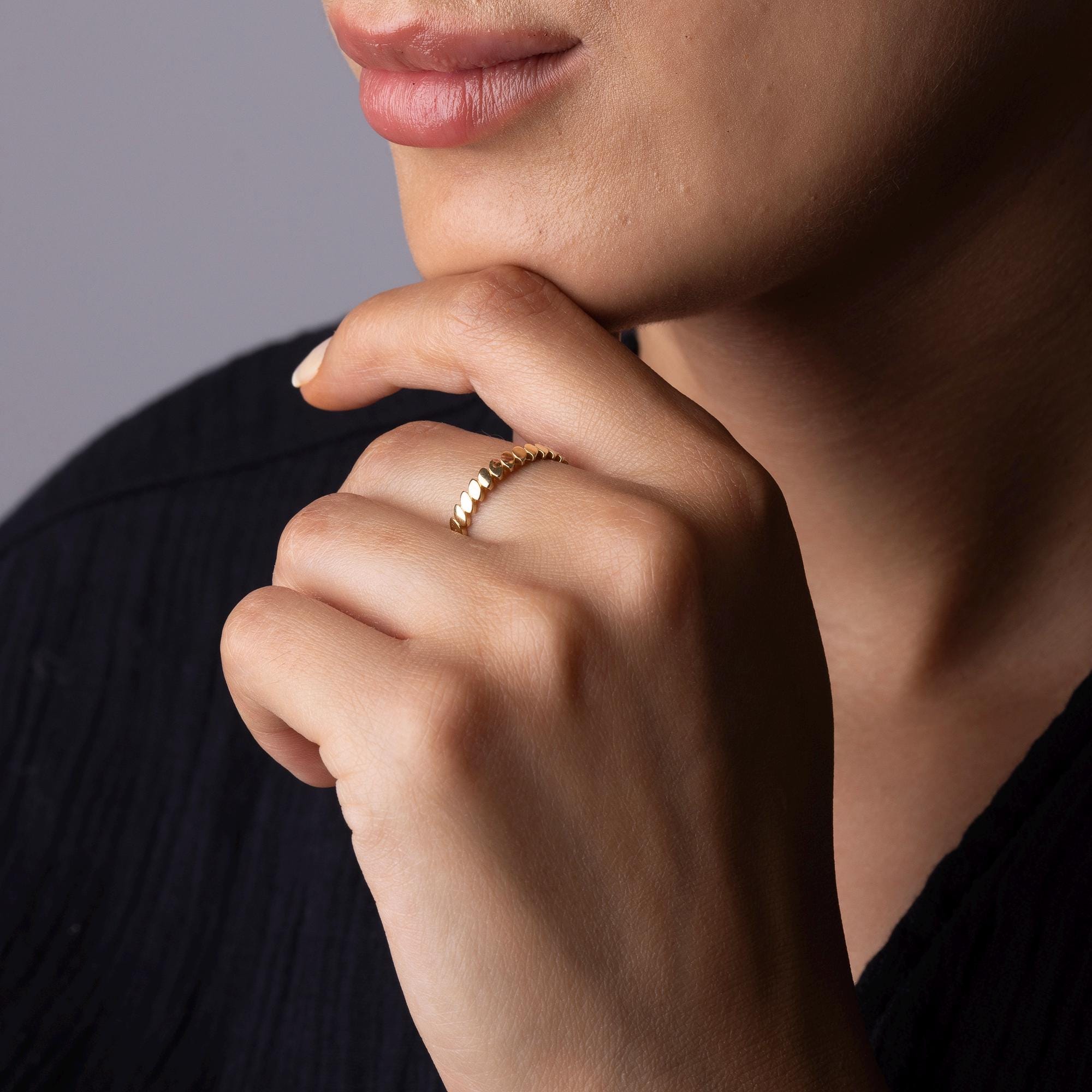 14K Solid Gold Hammered Ring – Dainty Simple Gold Ring