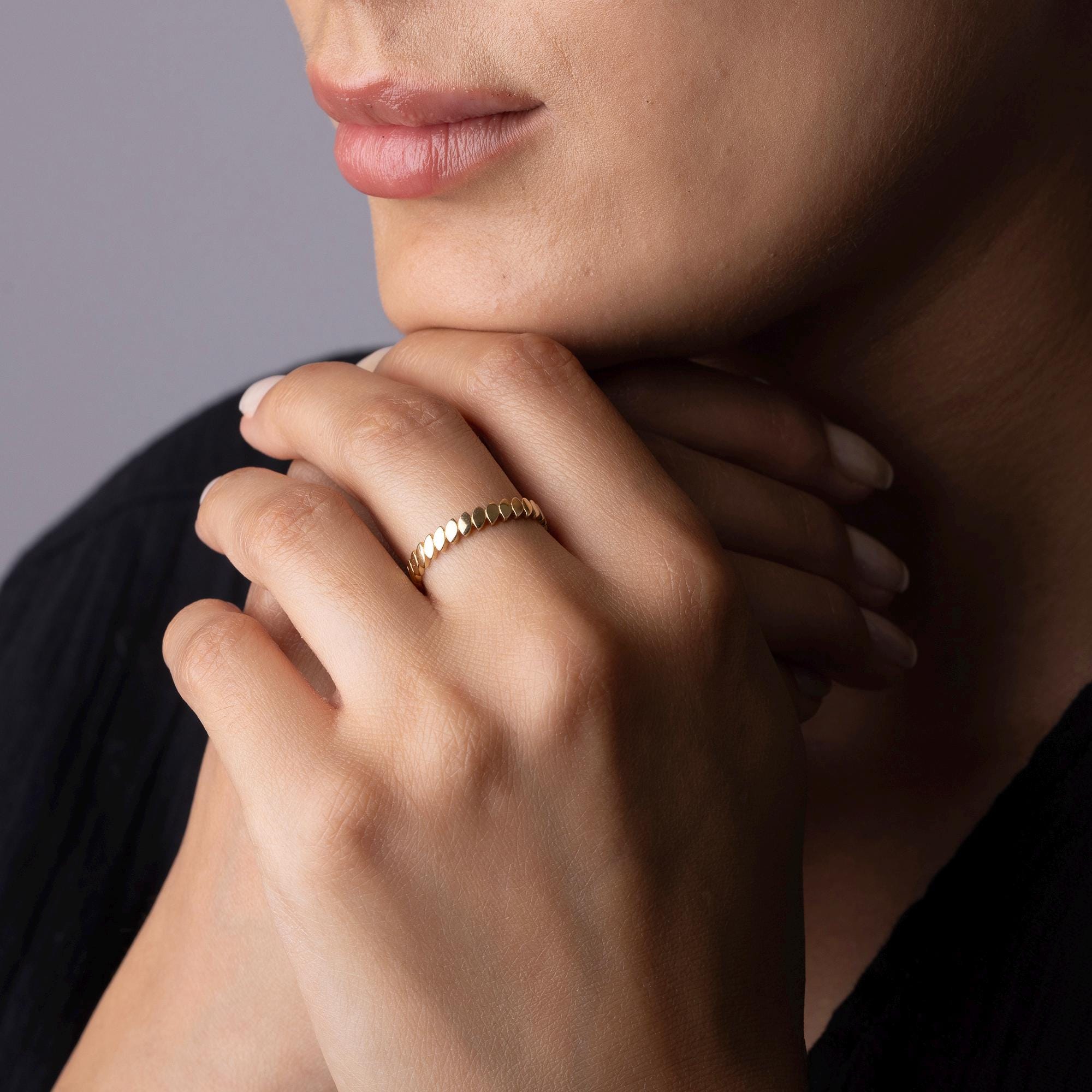 14K Solid Gold Hammered Ring – Dainty Simple Gold Ring