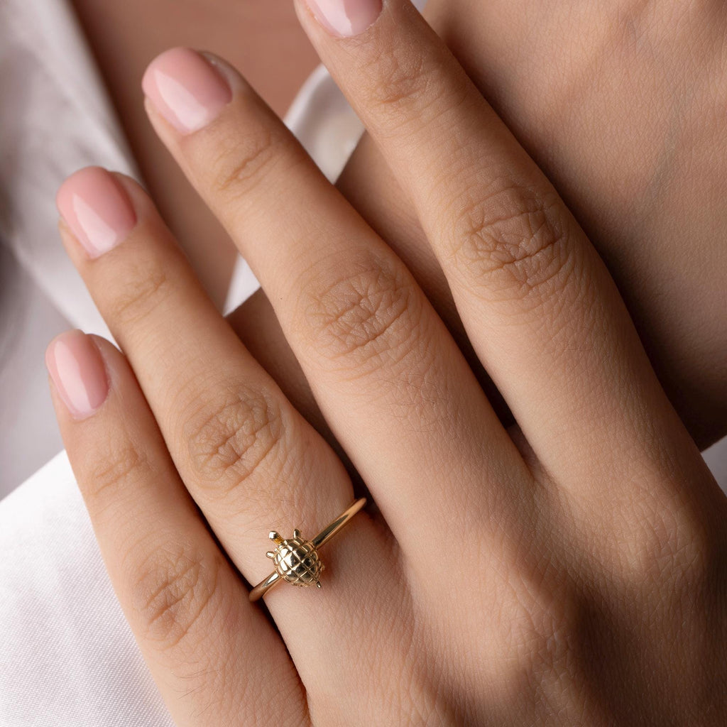 14K Solid Gold Turtle Ring – 10mm Animal Design Ring